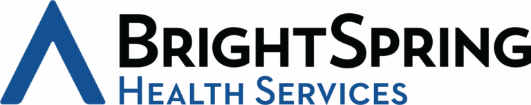 Logo for BrightSpring Health Services. A large blue triangle resembling the letter A is on the left, followed by BrightSpring in bold black letters and Health Services in smaller blue letters underneath.