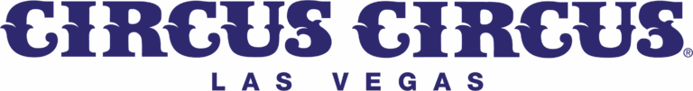 The image shows the logo for Circus Circus Las Vegas, with CIRCUS CIRCUS in large, bold, decorative blue letters above LAS VEGAS in smaller, simple blue font.