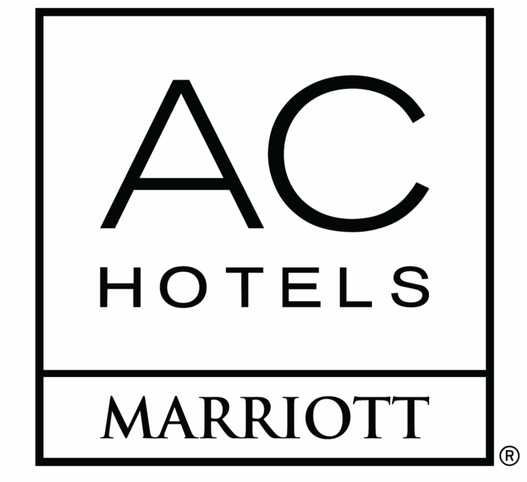 AC Hotels by Marriott logo featuring large AC letters above the word HOTELS, with MARRIOTT written in a box below, all in minimalist black text on a light background.