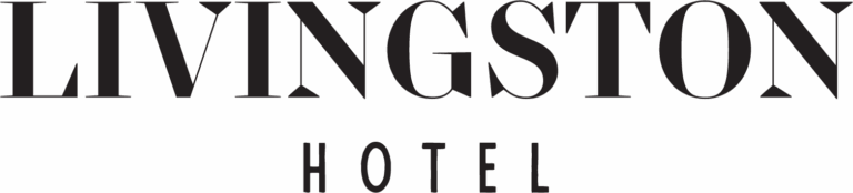 The image features the text LIVINGSTON in large, bold, serif capital letters, with the word HOTEL in smaller, spaced-out capital letters below it. The background is light gray.